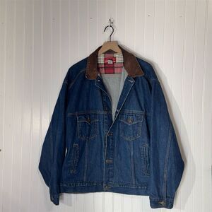 Marlboro Country Store Denim Jacket XL‎ Flannel Lined Leather Collar 90s VTG